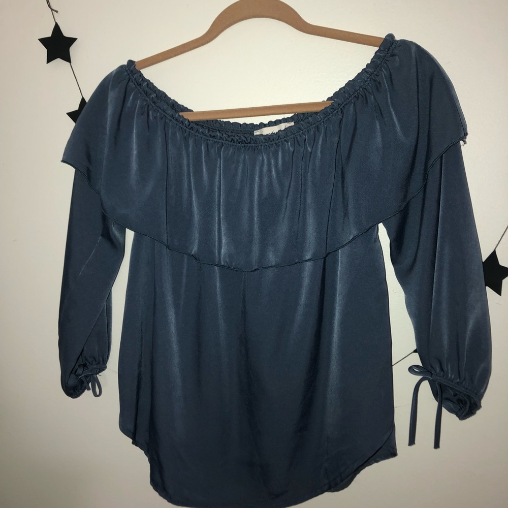 Silky blue off the shoulder blouse ☁️